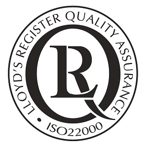 Certified as company compliant with ISO 22000:2005 by Lloyd’s Register Quality Assurance (LRQA)