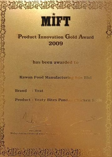 Product Innovation Gold Award For Veaty Bites Pandan Chicken Style by Malaysia Institute of Food Technology (MIFT)
