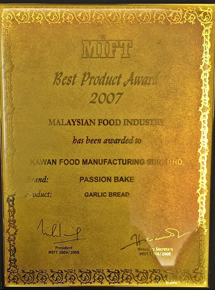 Best Product Award for Garlic Bread by Malaysia Institute of Food Technology (MIFT)