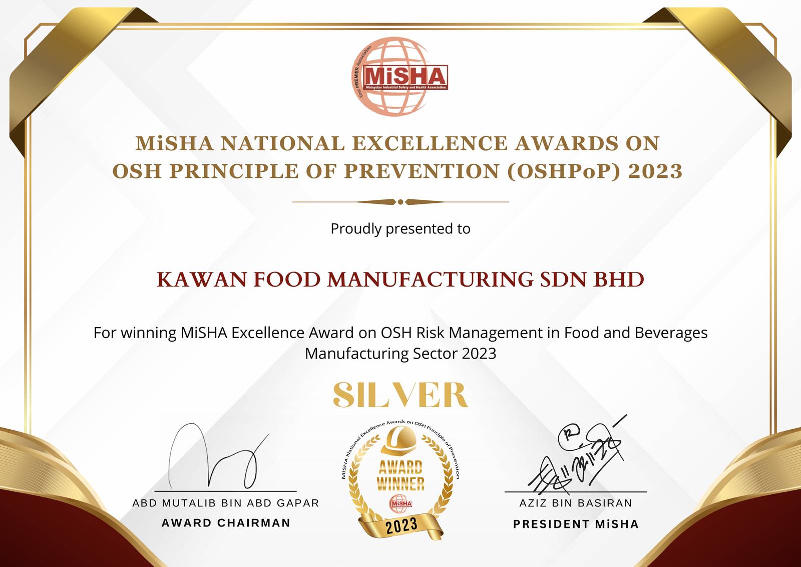 MiSHA Excellence Award on Risk Management 2023